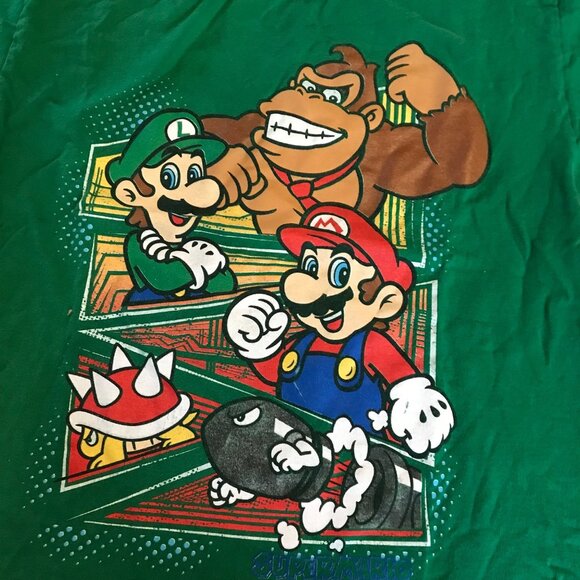 Super Mario Donkey Kong Luigi Green Graphic Print T-Shirt Short Sleve Youth Lrg - Picture 2 of 5